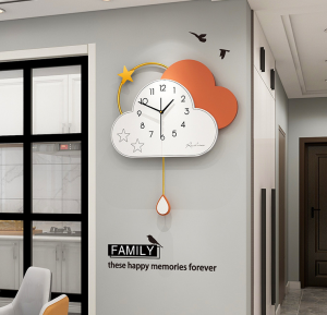 Jam Dinding Simple and Fashion Mute Minimalist Clock Vintage Swing Clouds Wall Clocks Decorations 挂钟 壁钟