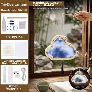 Lunara paper lantern chinese灯笼 纸灯笼中秋节传统 Classical Tie Dyed Lanterns Retro Rabbit Shape Wooden Handheld Lanterns Traditional Handmade DIY Lantern Mid-Autumn Festival