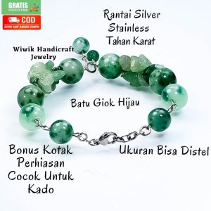 Gelang Tangan Wanita Stainless Tahan Karat Gelang Batu Cewek Batu Beads motif giok hijau Kado Hadiah Terbaru