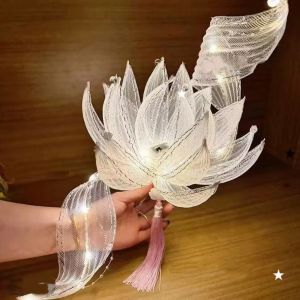 Millictd mid autumn lantern diy 中秋节灯笼 Ancient Style Handheld Lotus Lantern Handmade DIY Craft Kit Glowing Floating Lotus Light Creative Gift Colorful Mid-Autumn Festival Lantern Chinese Style
