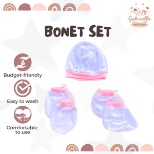 3in1 Bonet Set for Newborn Infant Baby Girl and Boy | BonetMittens and Booties | Gabriella Infants Collection