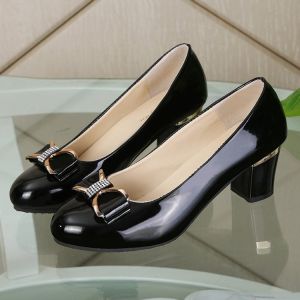 Free Shipping High-Heeled WomenS Shoes With Rhinestones Spring Collection 2026 New Style Shallow-Toe Bow-Knot Leather Shoes Single Shoes Professional Work Shoes
