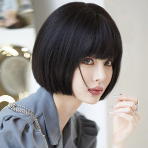 Short hair wig full head cover womens whole top Bobo head age-reducing model womens natural simulation human hair cute short head cover