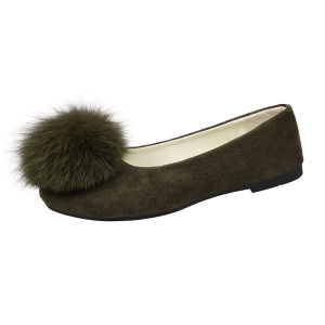 Free Shipping WomenS Fur Ball Flats 2026 Spring And Autumn Korean Style Square Toe Suede Flat Shoes With Fur Ball Detail Shallow Mouth Versatile Plus Size