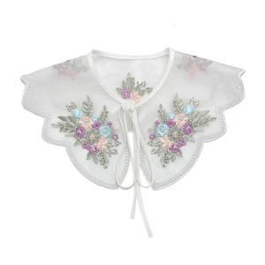 Embroidered Colorful Flower Organza False Collar Shawl Capelet with Beadwork Clothing Accessory for Layering Over Top