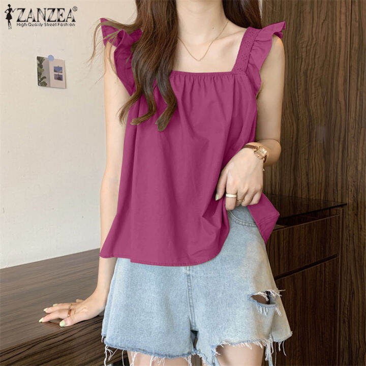 Zanzea Korean Style Womens Summer Sleeveless Ruffles Cami Vest Tank Fashion Party Baggy Tops 10