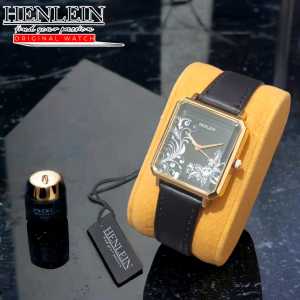 HENLEIN Jam Tangan Wanita Original Bergaransi Tali Kulit Gaya Elegean HW-6006 Black
