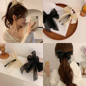 Plain Lace Mesh Hair Claw for Women Simple Big Bow Banana Clip Korean Style Elegant Ponytail Hairstyle Hairpins Girls Female Hair Accessories