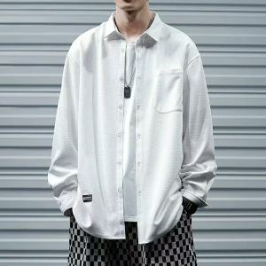 🐱‍🏍50-110KG🐱‍🏍เสื้อเชิ้ตแขนสั้นผู้ชาย ไซส์ใหญ่ ลายวาฟเฟิล แบบเรียบง่าย สไตล์จีน เรียบง่าย ทรงหลวม