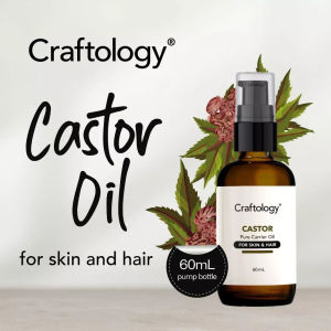 Craftology Castor Oil 60mL Body & Massage Oil for Dry Skin Glass Bottle Cold-Pressed Hexane-Free