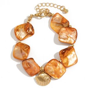 KUIBIW สีสันสดใส สร้อยข้อมือมุกแท้ ปลาดาวปลาดาว ปลอกหุ้ม กำไลเรขาคณิตโบฮีเมียน บุคลิกภาพที่ดี ไม่สม่ำเสมอแบบปกติ สร้อยข้อมือโซ่ลูกปัด สำหรับผู้หญิง