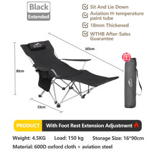 Camping Chair Reclining Chair Heavy Duty Folding Chair with Back Rest Outdoor Foldable Chair Portable Reclining Chair Adjustable Footrest Cup Holder & Side Pocket