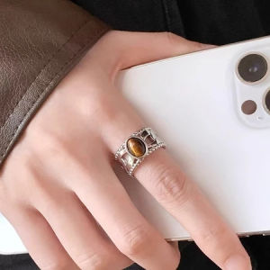 Cincin Retro Vintage Pria Dan Wanita Tiger Eye Cincin Fashion Trendy
