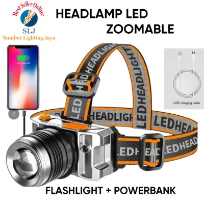 SENTER KEPALA LED COB 50W / HEADLAMP CAS ZOOMABLE BISA JADI POWERBANK / SENNTER CAS USB