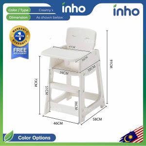 INHO L46cm Adjustable Baby High Chair Kids Dining Study Seat Multi-Function Toddler Growth Chair