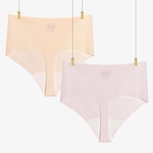 KISSCAT บางและบาง กางเกงในสายหนังผู้หญิง สีทึบทึบ ความยืดหยุ่นสูง กางเกงในเอวสูง ง่ายๆ การควบคุมหน้าท้อง ชุดชั้นในไร้ตะเข็บ สำหรับผู้หญิง