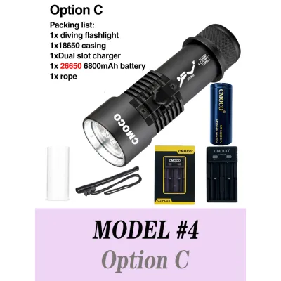 CMOCO professional diving flashlight P70 strong light LED light core 150 -meter deep -sea dual seali