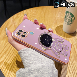 DIENYA Casing Ponsel untuk OPPO A15 A15s A35 A16 A16s A54s A16k A16e Case pola astronot dudukan hp Softcase desain baru Plating lipat Casing lensa kamera Kesing