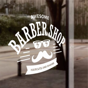 Wall Stiker Dinding Barbershop Hiasan dinding Pangkas rambut Cutting Sticker tembok Kaca Custom Nama - BRH32