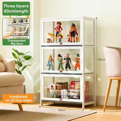 Display Cabinet 3/4/5 Layers Four Sided Transparency Display Organizer Bookshelf White Bookcase Cabinet shelves
