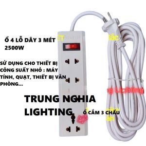 Ổ cắm điện dài Fanagold có công tắc TẢI 2500W dây dài 3 MÉT 5 MÉT