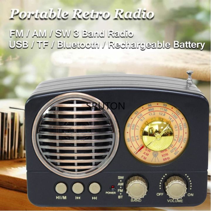 Portable Classical Retro FM AM SW Radio Mini Wood Bluetooth Wireless ...