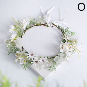 LETIAN 1PC Bohemia Wedding Flower Headband for Girls Ribbon Bridal Floral Crown Hair Accessories Women Headdress for Wedding Vacation