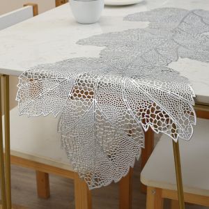 Hollow Leaf Table Runner Long Placemat PVC Waterproof Washable Insulation Anti-slip Table Mat Home Decoration