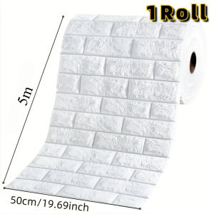 1pc -5m - 3D Self-Adhesive Foam Brick Wall Panel - Waterproof & Easy-to-Apply Vinyl Wallpaper Easy to Clean and Cut Pattern Home Decoration Suitable for Living Room Kitchen Bedroom Office Dormitory Renovation Indoor Aesthetic Upgrade