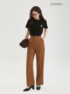 Quần Ống Suông Nữ 98cm GUMAC Quần Tây Công Sở Lưng Cao May Ly Chất Xược Hàn Cao Cấp Cạp Cao Tôn Dáng LQF0714