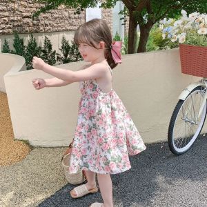 LS Show Girls Dress Korean Style Little Girls Suspender Dress Childrens Floral Summer Princess Dress