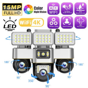 V380 Pro 8K 15MP WiFi IP Camera 3 Lens 3 Screen PTZ Outdoor CCTV with Human Auto Tracking 2-Way Audio & Night Vision LED Lights