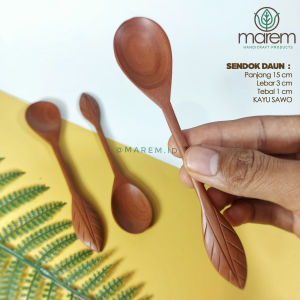 SENDOK KAYU | SENDOK MINUM KAYU | SENDOK UNIK MOTIF DAUN | PANJANG 15 CM