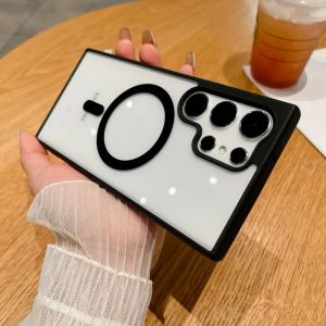 Frosted Frame Magnetic For Magsafe Cases For Samsung Galaxy S24 S23 S22 Ultra Plus Wireless Charging Acrylic Bumper Phone Cover