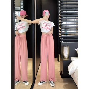 Plus Size 25-43 Women High Waist Straight Leg Pants Icy Silk Cooler Slacks Trousers Square pants