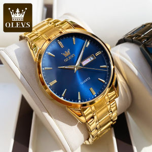 OLEVS Watch For Men Gold Original Waterproof Business Relo for Man Quartz Watches Stainless Black Face Luminous Dual Calendar Authentic【COD】