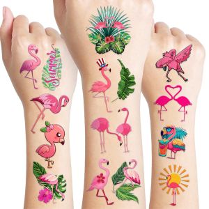 60 PCS Funny Flamingo Pre-Cut Temporary Tattoos & Stickers Tropical Summer Hawaiian Luau Birthday Party Favor Decorations Cute Rewards for Kids Girls & Boys