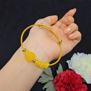 Q1529 Vòng ngũ điếu hồ ly Cẩm Thạch Vàng cho mệnh Thổ và Kim - Phong Thuỷ TUDO