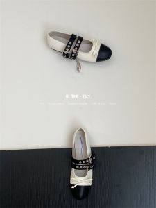 Phong Liya   Giày Ballet cho Phụ Nữ Mặc Ngoài Trời Nơ Phong Cách Màu Sắc Khối Mũi Tròn Giày Bằng Retro Giày Mỏng