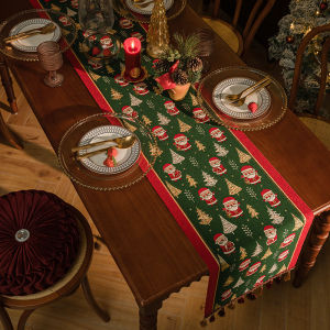Christmas Woven Jacquard Table Flag Retro Christmas Restaurant Decoration Tassel Cover Edge Cabinet Bed Tail Flag