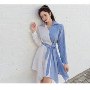 ( COD ) MM DRESS ELLA SALUR / casual dress santai wanita dres selutut dres salur dres garis