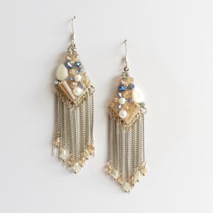 [Treetop Culture] Korean 925 Silver Needle modern earring long dangle foral hoop gold plated