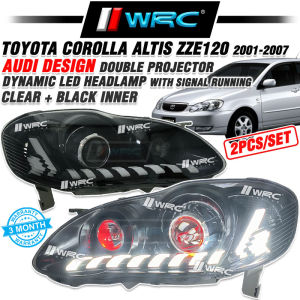 Toyota Corolla Altis ZZE120 2001 - 2007 Audi Design Double Projector Dynamic Led Headlamp With Demon Eyes + Signal Running