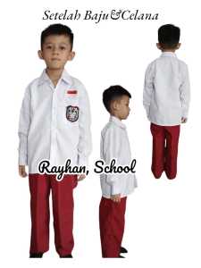 Setelan Seragam Merah Putih Lengan Panjang Sekolah Dasar SD Baju&Celana