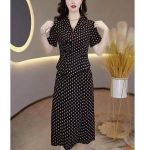 v-neck polka dot dresses for women short sleeve chinese style retro filipinina modern ladies chaliss dress casual