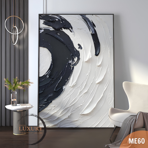 Tranh in canvas trừu tượng đen trắng phong cách Wabi Sabi đã có khung và phụ kiện treo