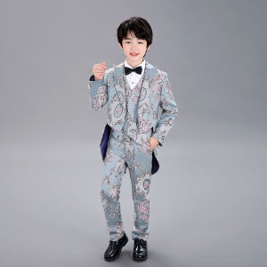 3PCS Suit Set for Kid Handsome Teen Tuxedo Personality Costume British Show Dinner Dress Party Formal Boy Blazer