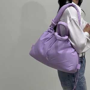 Women Puffer Crossbody Bag Solid Color Shoulder Bag Fashion Handbag Simple Backpack Large Capacity Messenger Bag