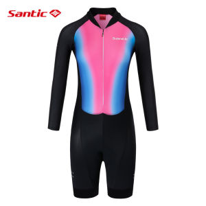 Santic Women Cycling Jersey Triathlon Set Summer 4D Padded Racing Long Sleeve Bike Bicycle Skinsuit
