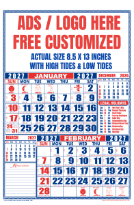 2027 Calendar With High Tide and Low Tides Free Customized Calendar